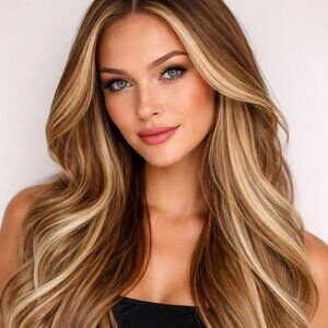 SWACC Clip-In Hair Extensions Highlights 12 Piece Set 18" Beige Blonde
